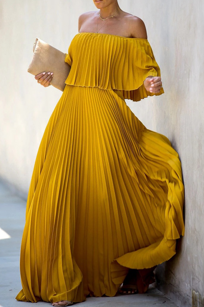 vzYzv Fashion Solid Split Joint Off the Shoulder Cake Skirt Dresses(5 colors)