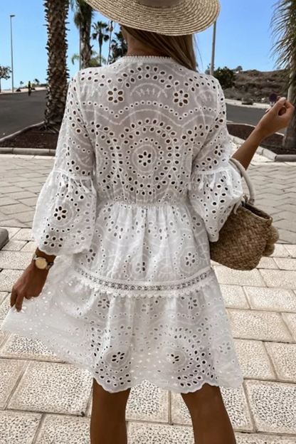 vzYzv Fashion Solid Lace V Neck Cake Skirt Dresses