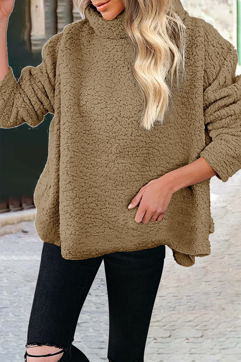 Casual Solid Patchwork Turtleneck Tops