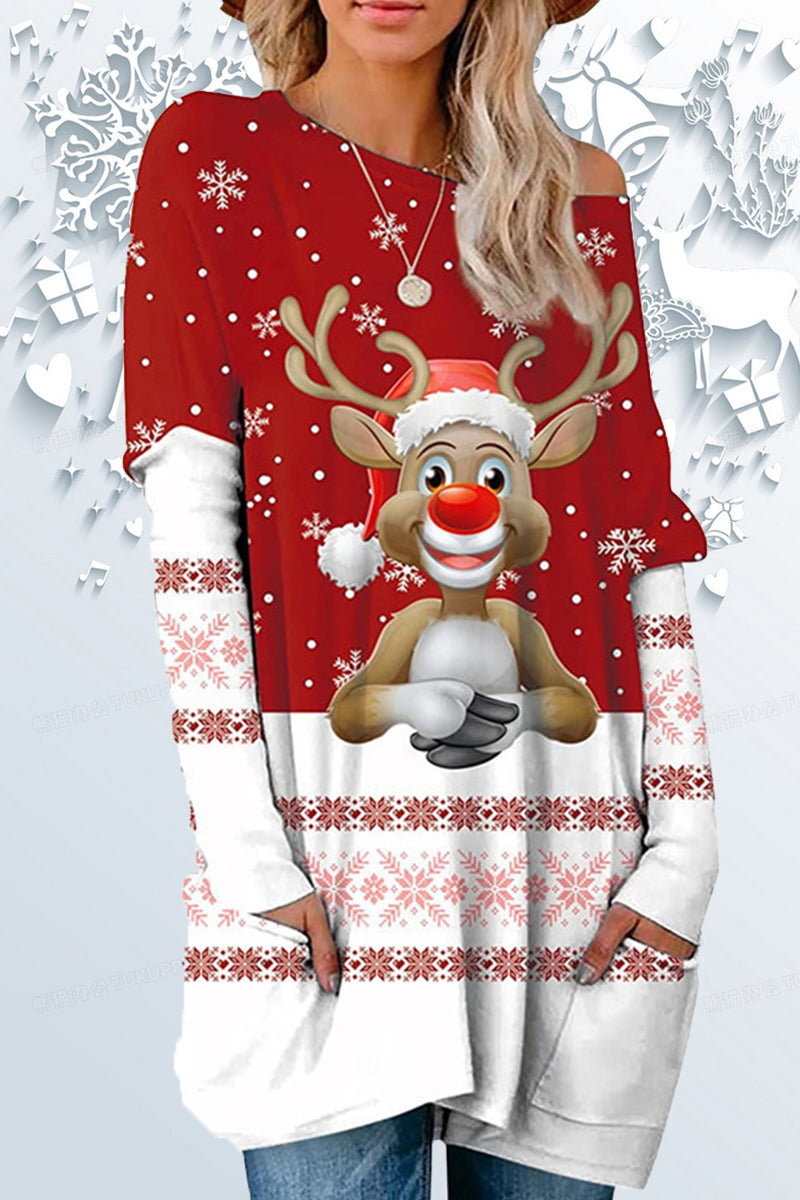 Casual Print Santa Claus Printing O Neck Tops