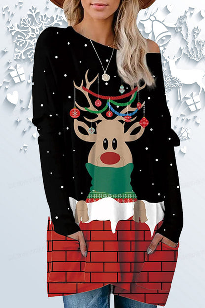 Casual Print Santa Claus Printing O Neck Tops