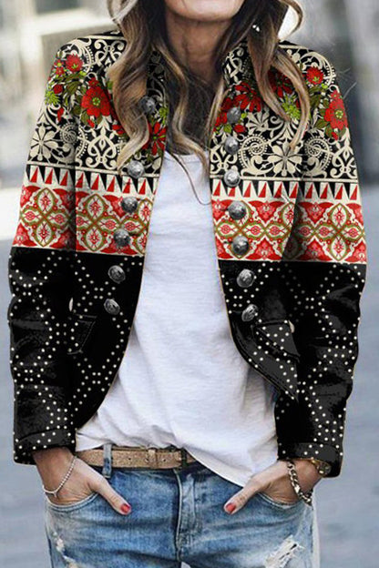 Elegant Print Printing Turndown Collar Outerwear(4 Colors)