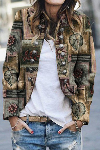 Elegant Print Printing Turndown Collar Outerwear(4 Colors)