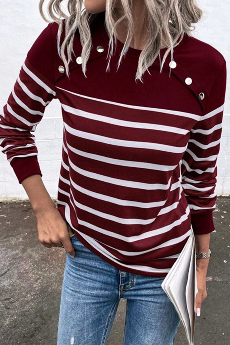 Casual Plaid Striped Printing O Neck Tops