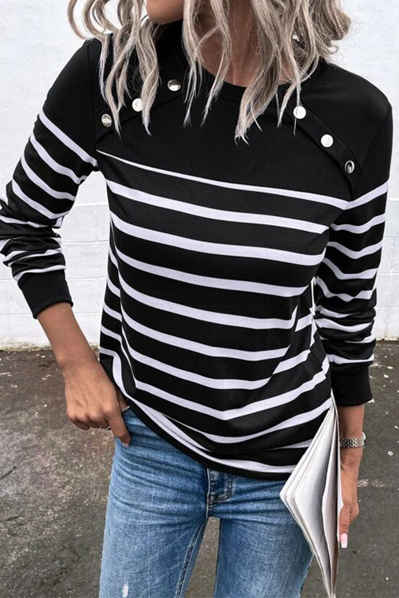 Casual Plaid Striped Printing O Neck Tops