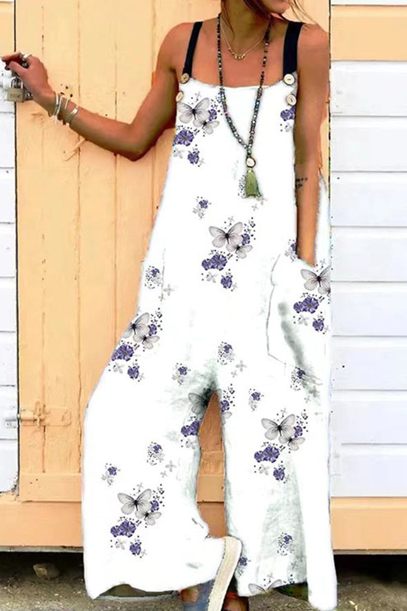 Casual Printing Spaghetti Strap Loose Jumpsuits(6 Colors)