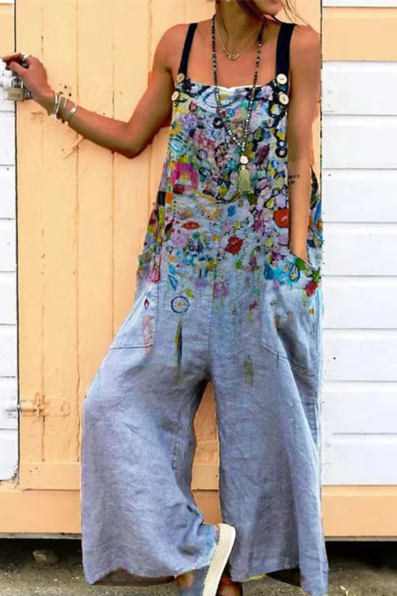 Casual Printing Spaghetti Strap Loose Jumpsuits(6 Colors)