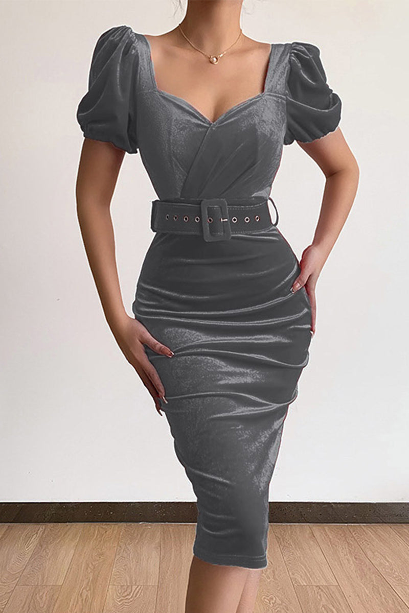 vzYzv Elegant Solid With Belt Asymmetrical V Neck One Step Skirt Dresses(7 Colors)