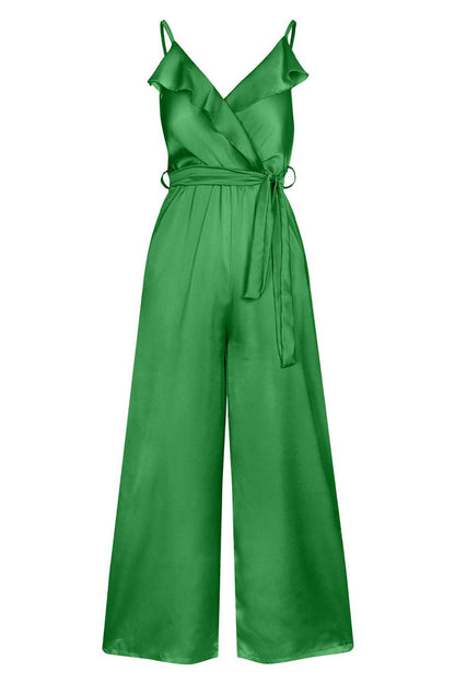 Casual Celebrities Solid Flounce V Neck Loose Jumpsuits(3 Colors)