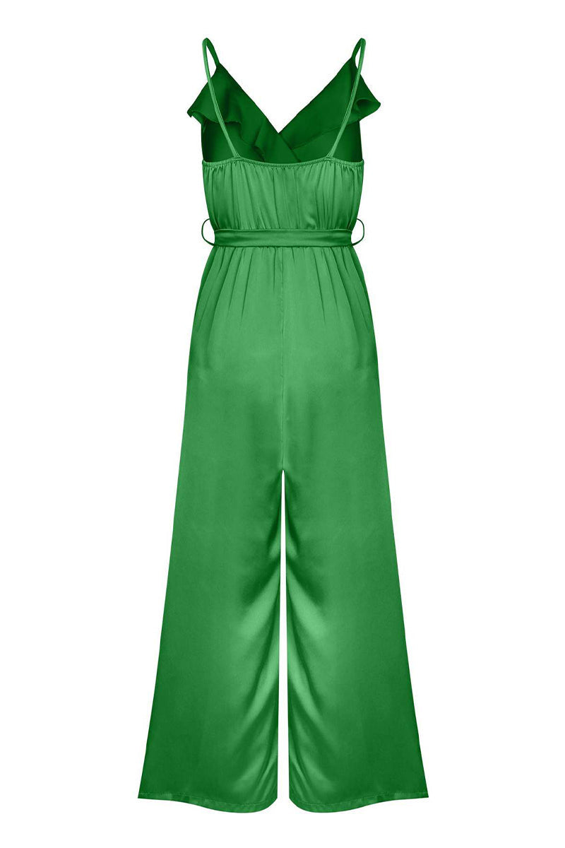 Casual Celebrities Solid Flounce V Neck Loose Jumpsuits(3 Colors)