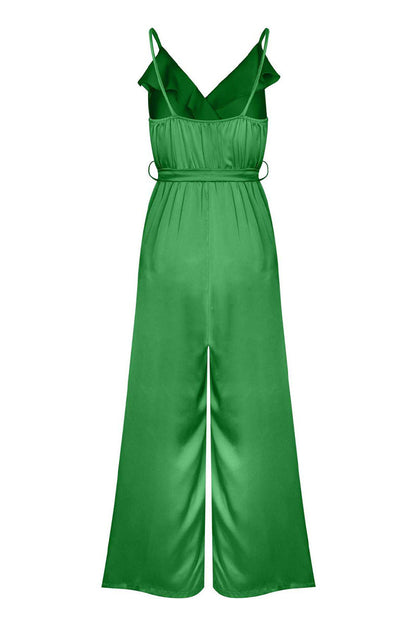 Casual Celebrities Solid Flounce V Neck Loose Jumpsuits(3 Colors)