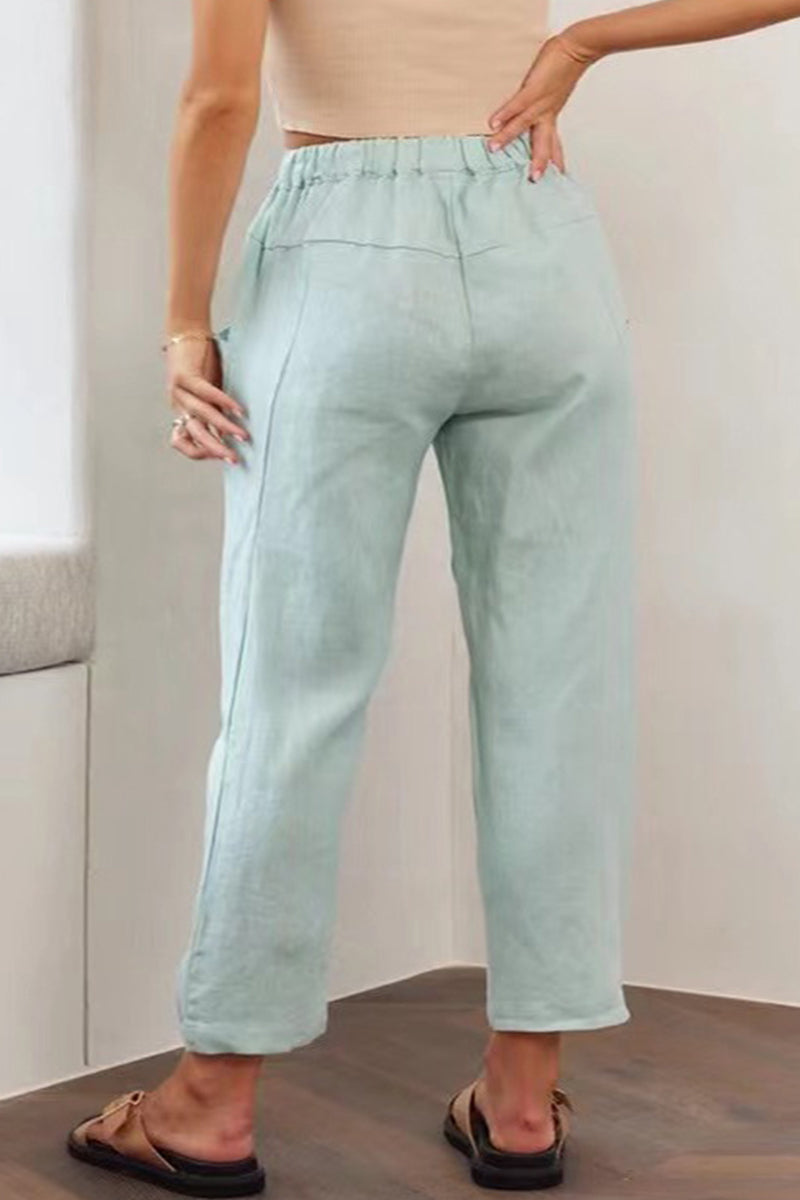 Casual Simplicity Solid Pocket Frenulum Loose High Waist Straight Solid Color Bottoms(5 Colors)