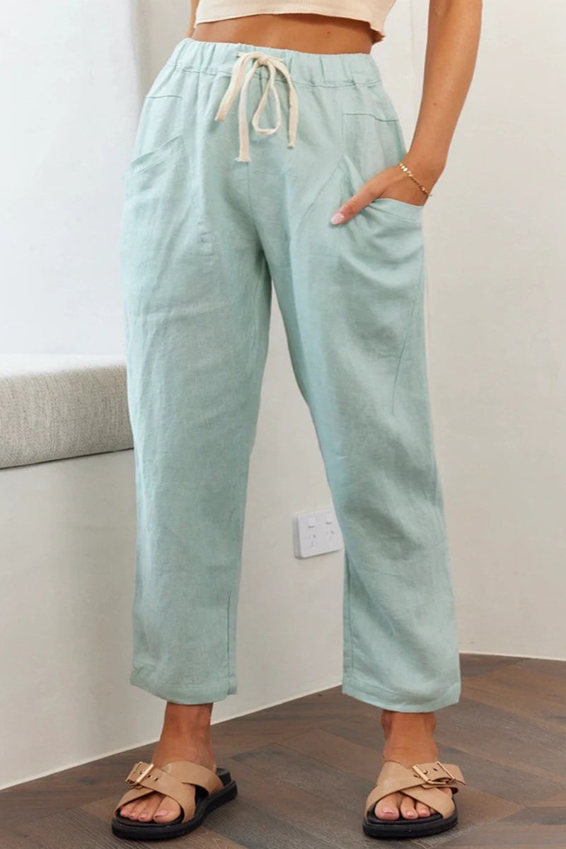 Casual Simplicity Solid Pocket Frenulum Loose High Waist Straight Solid Color Bottoms(5 Colors)