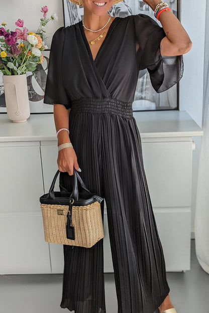 Casual Solid Fold V Neck Loose Jumpsuits