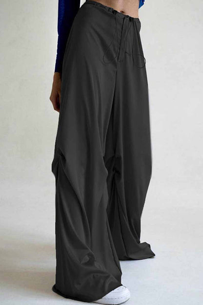 Casual Solid Fold Loose Wide Leg Bottoms