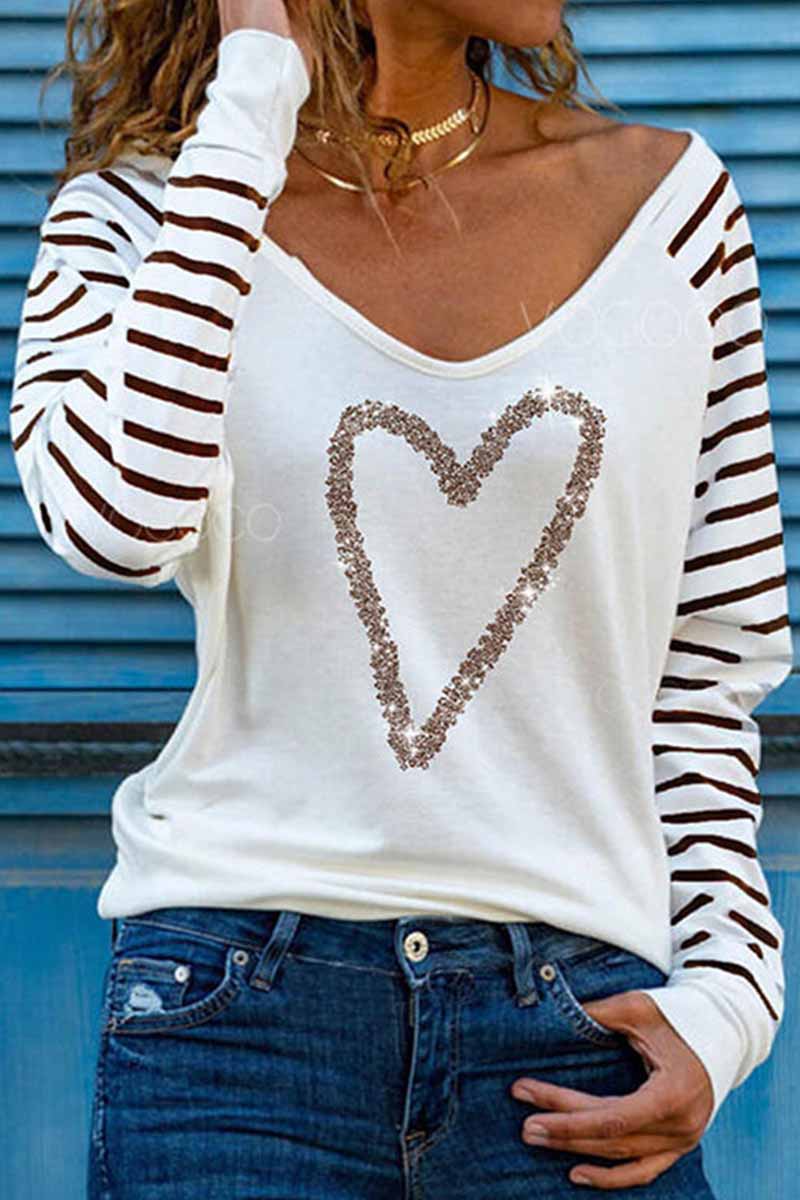 Casual Print Patchwork V Neck Tops