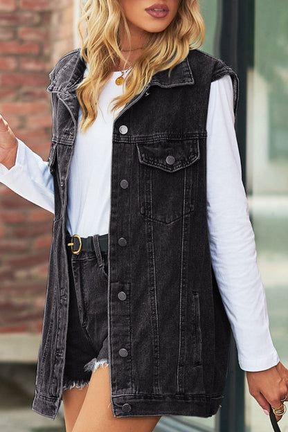 Casual Solid Patchwork Turndown Collar Short Sleeve Regular Denim Jacket