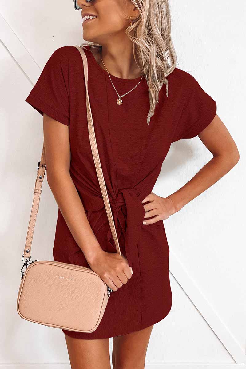 vzYzv vzyzv Loose Tie Solid Color Short Sleeves Mini Dress(6 colors)