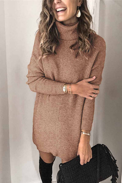 vzYzv vzyzv Casual Turtleneck Midi Dress