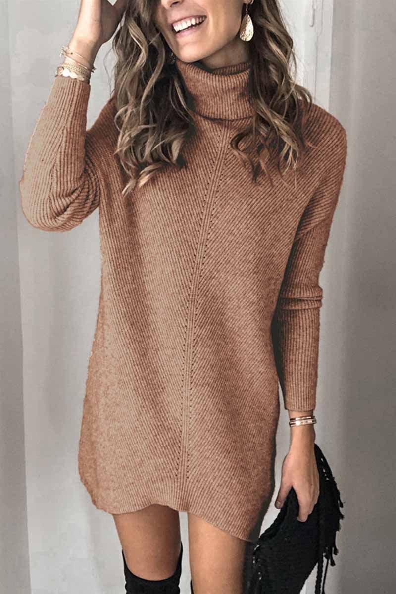 vzYzv vzyzv Casual Turtleneck Midi Dress