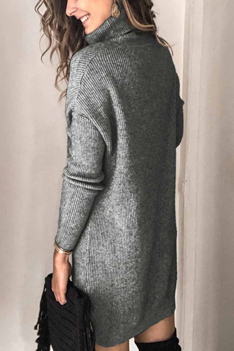 vzYzv vzyzv Casual Turtleneck Midi Dress