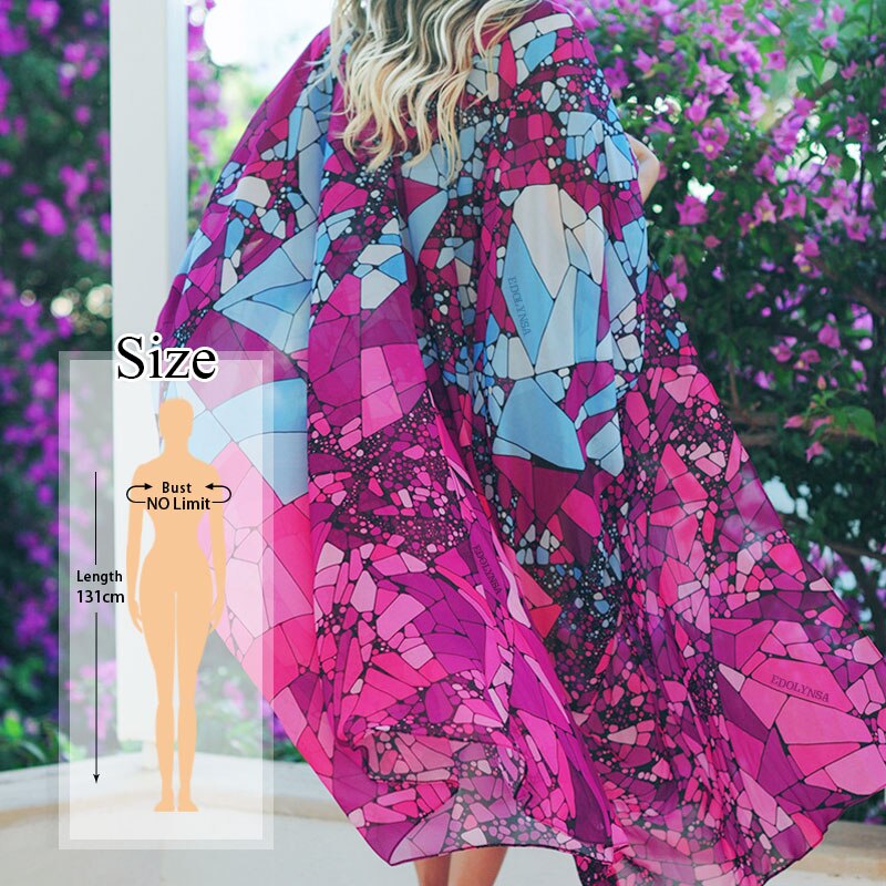 vzyzv  Bikini Cover-ups Bohemian Printed Long Kimono Cardigan Plus Size Chiffon Tunic Women Beach Wear Swim Suit Cover Up Q912