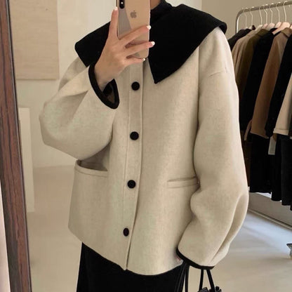 vzyzv New Fashion Autumn Lapel Single Breasted Solid Coat Women Short Loose Casual Streetwear Tide Manteau Femme