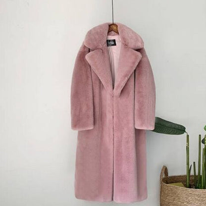 vzyzv  New Women Winter Warm Faux Fur Coat Thick Women Long Coat Turn Down Collar Women Warm Coat With Belt Casaco Feminino
