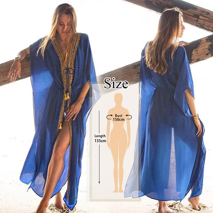 vzyzv  Bikini Cover-ups Bohemian Printed Long Kimono Cardigan Plus Size Chiffon Tunic Women Beach Wear Swim Suit Cover Up Q912