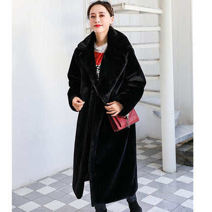 vzyzv  New Women Winter Warm Faux Fur Coat Thick Women Long Coat Turn Down Collar Women Warm Coat With Belt Casaco Feminino