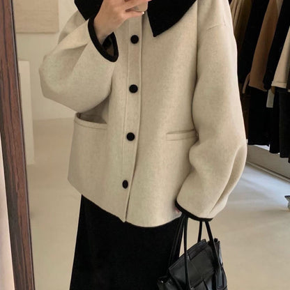 vzyzv New Fashion Autumn Lapel Single Breasted Solid Coat Women Short Loose Casual Streetwear Tide Manteau Femme