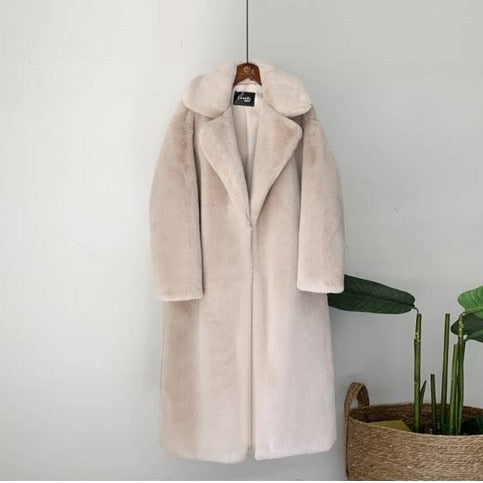 vzyzv  New Women Winter Warm Faux Fur Coat Thick Women Long Coat Turn Down Collar Women Warm Coat With Belt Casaco Feminino