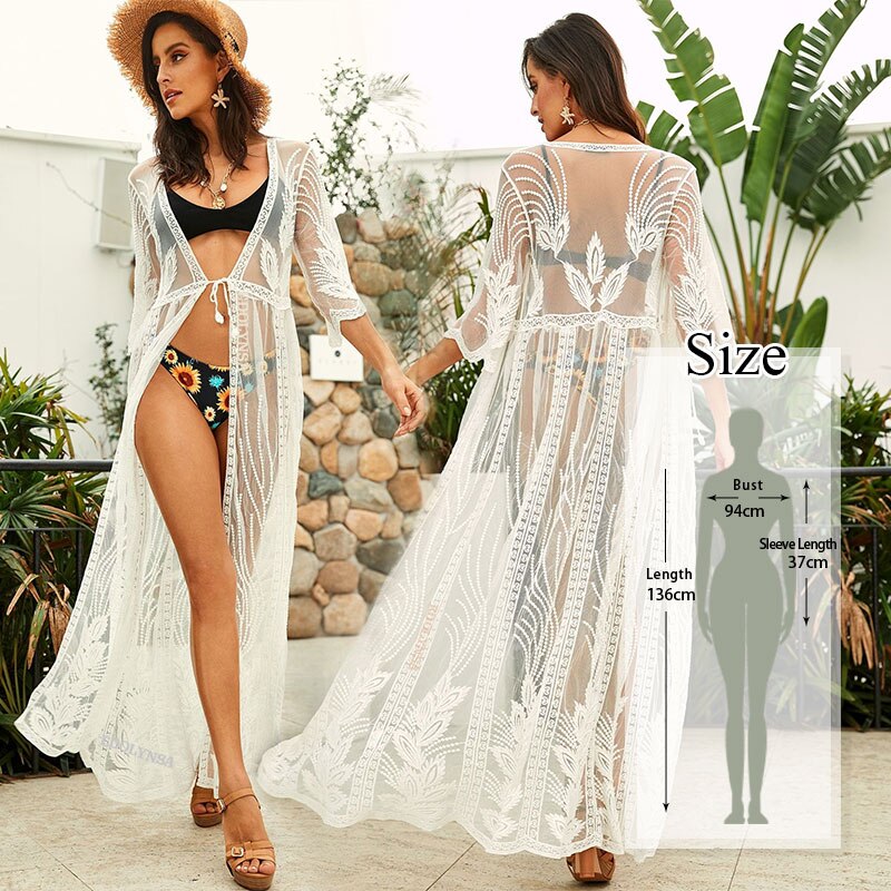 vzyzv  Bikini Cover-ups Bohemian Printed Long Kimono Cardigan Plus Size Chiffon Tunic Women Beach Wear Swim Suit Cover Up Q912