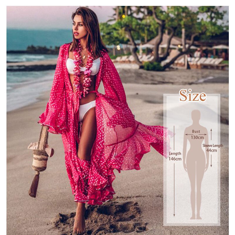 vzyzv  Bikini Cover-ups Bohemian Printed Long Kimono Cardigan Plus Size Chiffon Tunic Women Beach Wear Swim Suit Cover Up Q912