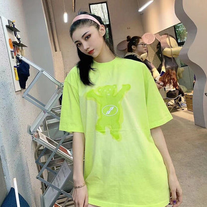vzyzv  summer new short-sleeved t-shirt girl gradient tie-dye printing bear Korean version loose round neck loose women's top