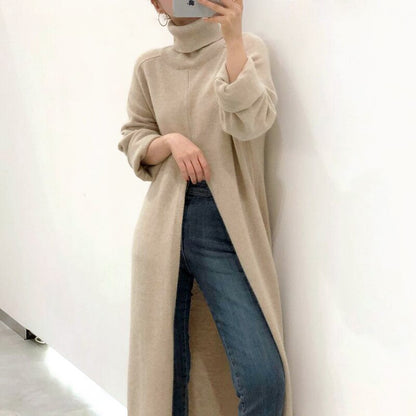 vzyzv  Korean Style Turtleneck Long fall winter Sweater Dress Side split Female Pullover mujer sueteres