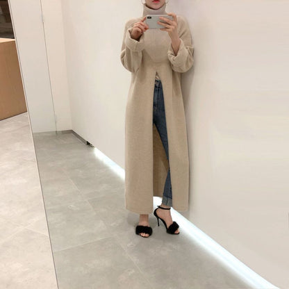 vzyzv  Korean Style Turtleneck Long fall winter Sweater Dress Side split Female Pullover mujer sueteres