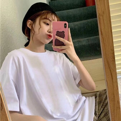 vzyzv  summer new short-sleeved t-shirt girl gradient tie-dye printing bear Korean version loose round neck loose women's top