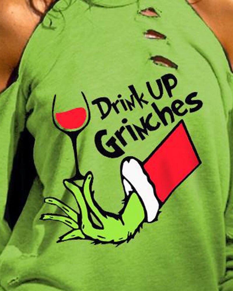 vzyzv Christmas Festival Grinches Letter Print Cutout Ladies Pullover Top Long Sleeve Sweatshirts Casual Green T-Shirts New Year