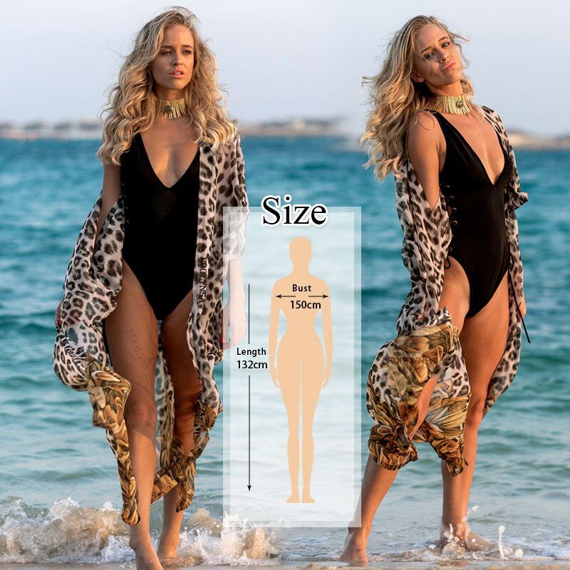 vzyzv  Bikini Cover-ups Bohemian Printed Long Kimono Cardigan Plus Size Chiffon Tunic Women Beach Wear Swim Suit Cover Up Q912