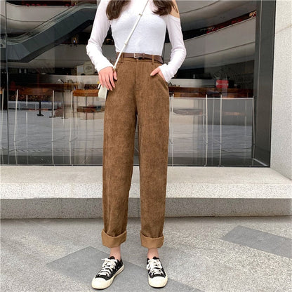 vzyzv Spring New Women's Casual Loose Corduroy Wide Leg Pants Fashion Full Length Trousers With Sashes Female Bottoms B01308O